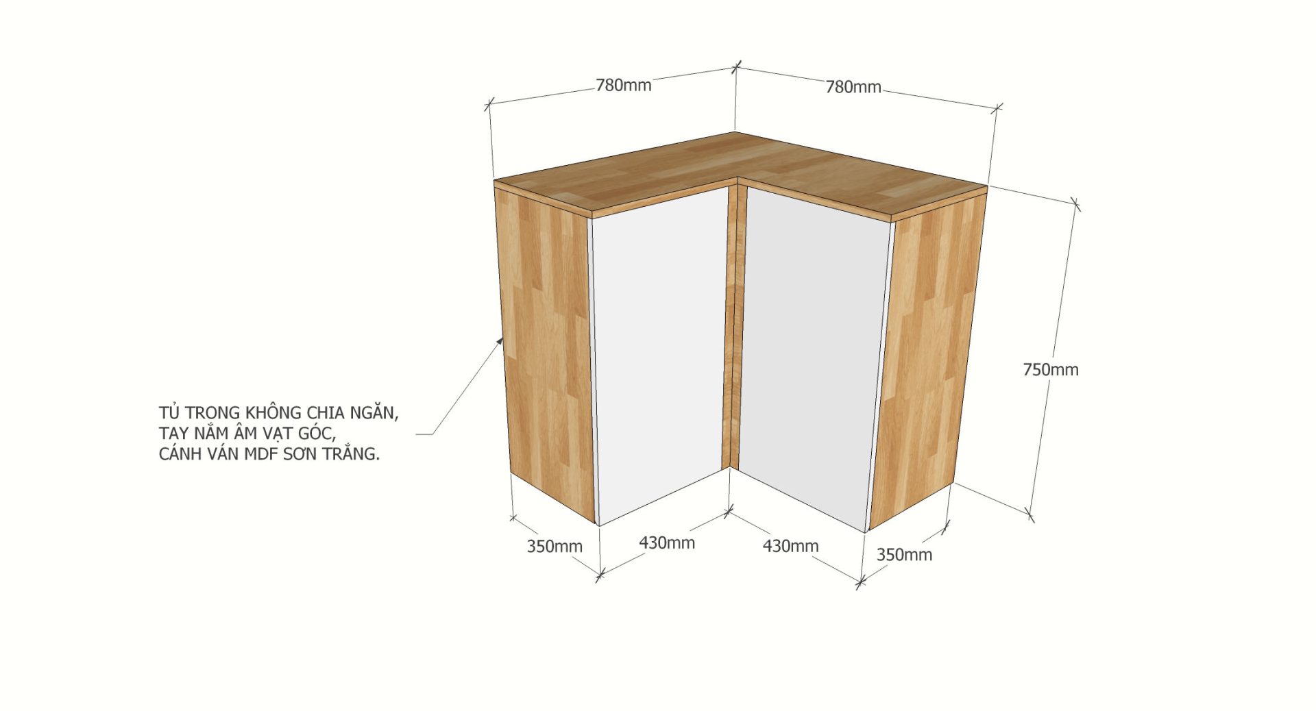 TBT009 - Module tủ bếp trên hệ 2 cửa mở góc chữ L (156x35x75cm) TBT009 - Module tủ bếp trên hệ 2 cửa mở góc chữ L (156x35x75cm) - hình 2