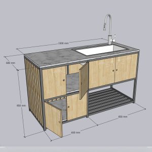 Tủ bếp dưới 150x60x85cm gỗ plywood khung sắt - hình 1