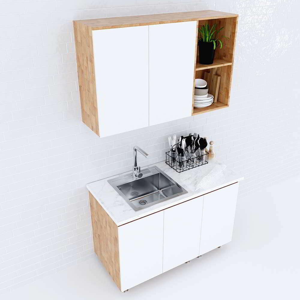 Tủ bếp trên 1m2 nhỏ gọn gỗ cao su Tủ bếp trên 1m2 nhỏ gọn gỗ cao su - hình 2