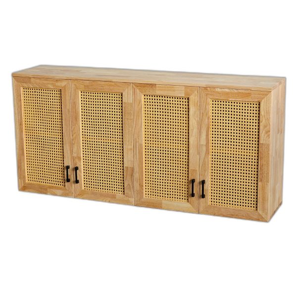 Tủ bếp trên 4 cánh gỗ cao su cửa lưới 160x35x75cm