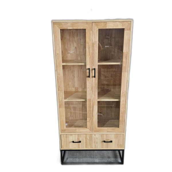 Tủ cửa kính 80x35x175cm gỗ cao su