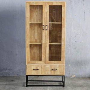 Tủ cửa kính 80x35x175cm gỗ cao su - hình 1