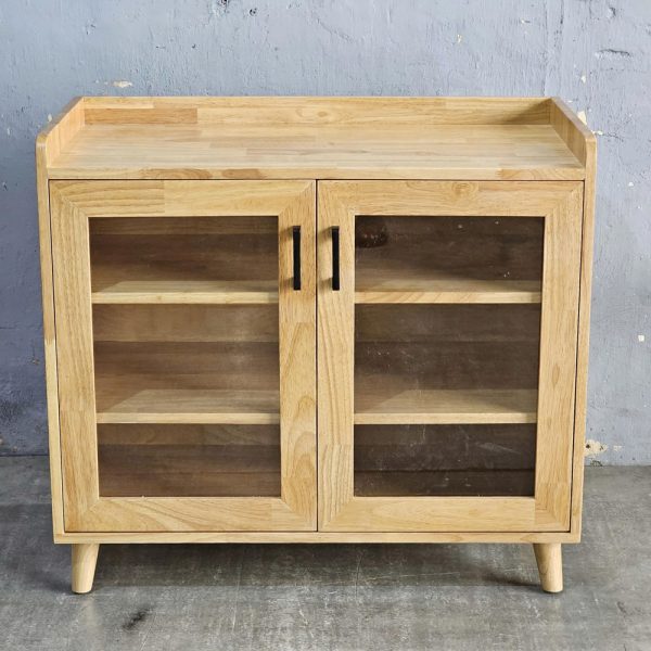 Tủ để đồ cửa kính 90x45x80cm gỗ cao su - hình 2
