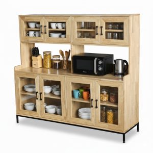 Tủ kệ nhà bếp đôi 160x45x140cm gỗ cao su - hình 1
