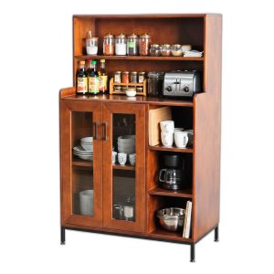 Tủ phòng ăn cửa kính 88x48x130cm gỗ cao su khung chân sắt