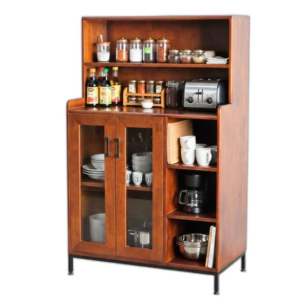 Tủ phòng ăn cửa kính 88x48x130cm gỗ cao su khung chân sắt