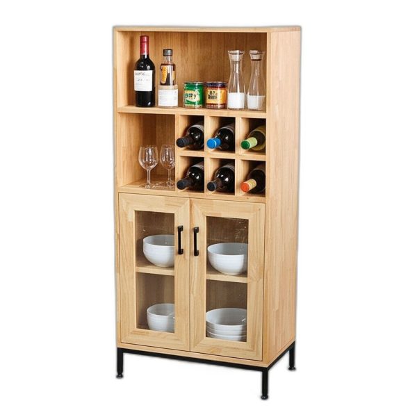 Tủ phòng ăn kết hợp tủ rượu gỗ cao su chân sắt