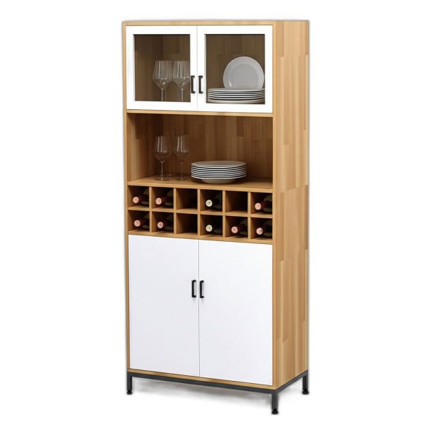 Tủ phòng ăn kết hợp tủ rượu gỗ tự nhiên chân sắt