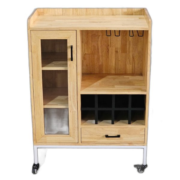Tủ rượu di động 80x40x115cm gỗ cao su