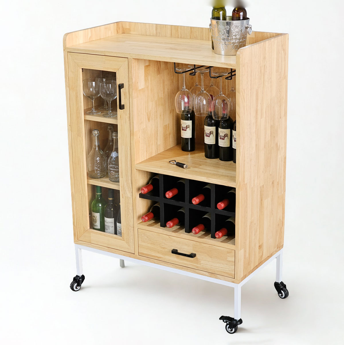 Tủ rượu di động 80x40x115cm gỗ cao su Tủ rượu di động 80x40x115cm gỗ cao su - hình 1