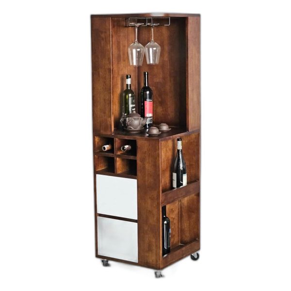 Tủ rượu góc tường di động 45x45x140cm gỗ cao su