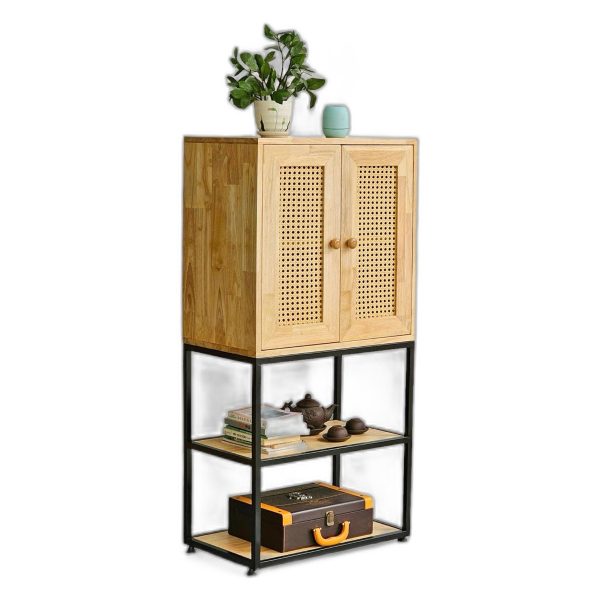 Tủ trang trí 60x35x120cm gỗ cao su khung chân sắt