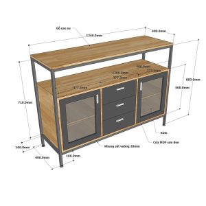 Tủ trang trí gỗ cao su khung sắt - hình 1