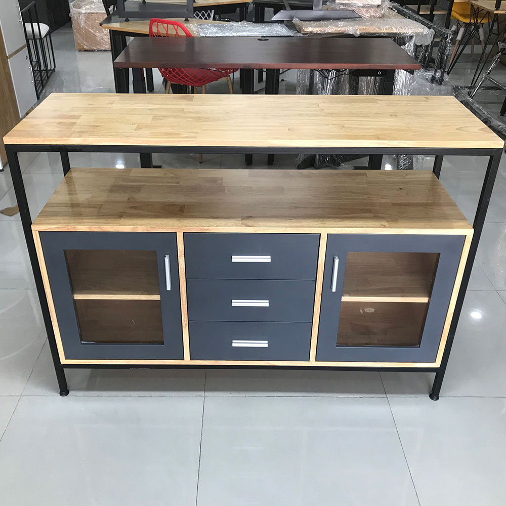 Tủ trang trí gỗ cao su khung sắt Tủ trang trí gỗ cao su khung sắt - hình 2