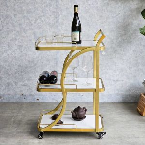 Xe đẩy rượu 3 tầng 40x54x85cm mặt đá - hình 1