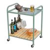 Xe đẩy rượu trà 60x45x85cm khung sắt gỗ cao su