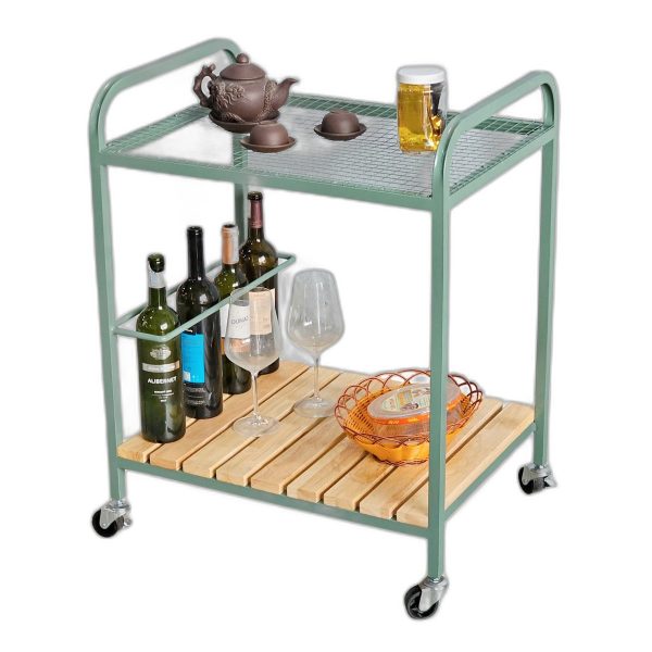 Xe đẩy rượu trà 60x45x85cm khung sắt gỗ cao su